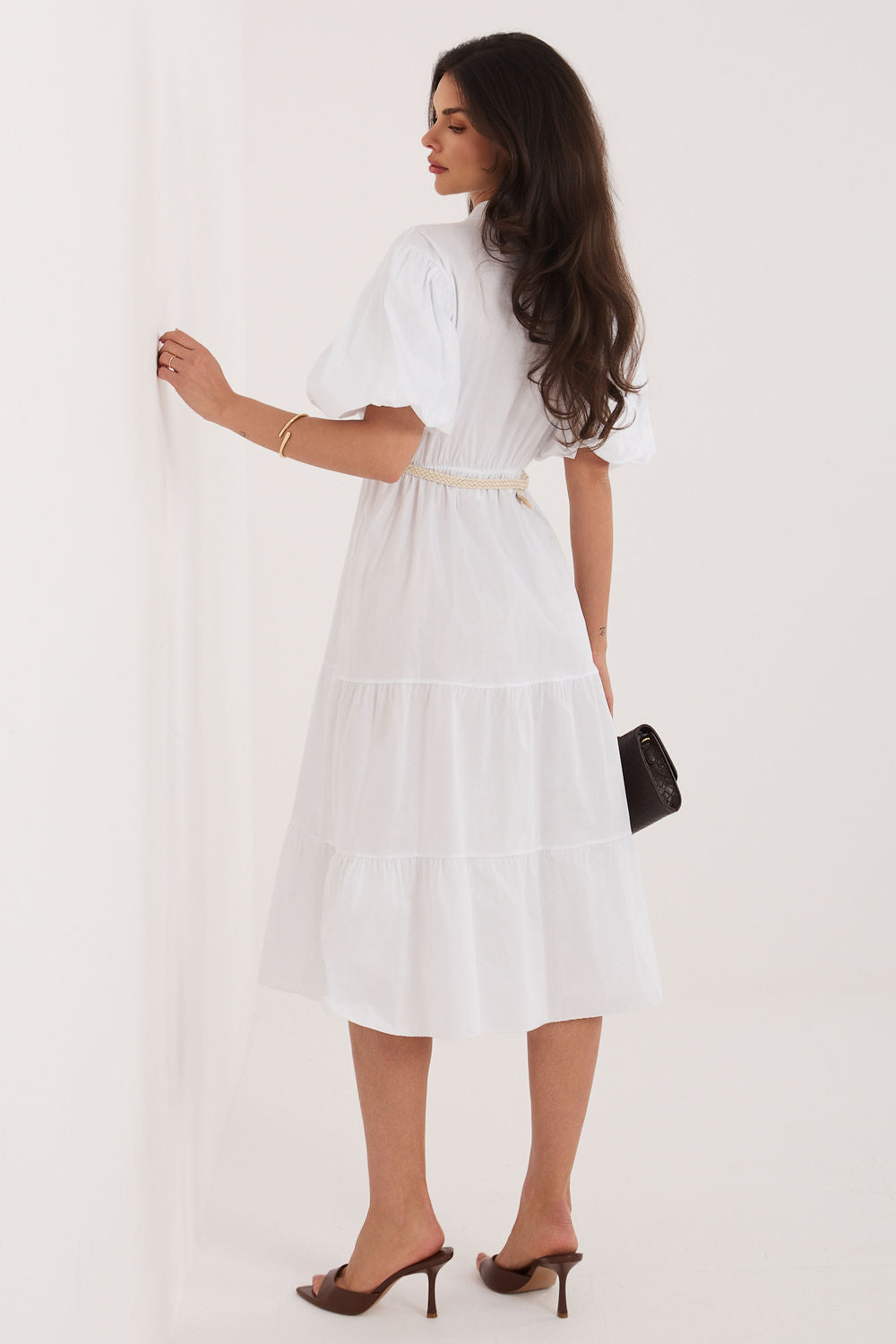 Italy Moda White Midi Flared Puff Sleeve Dress - view 3