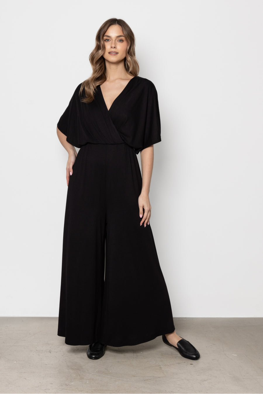 Awama Black Viscose Wrap Jumpsuit