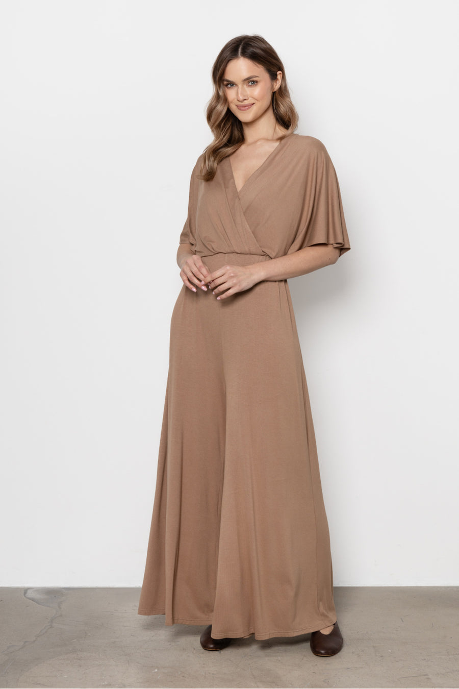 Awama Beige Viscose Wrap Jumpsuit