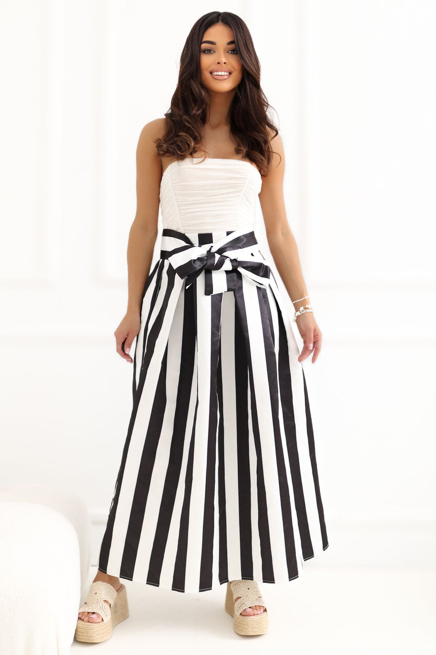 Factory Price Black Striped Midi Skirt