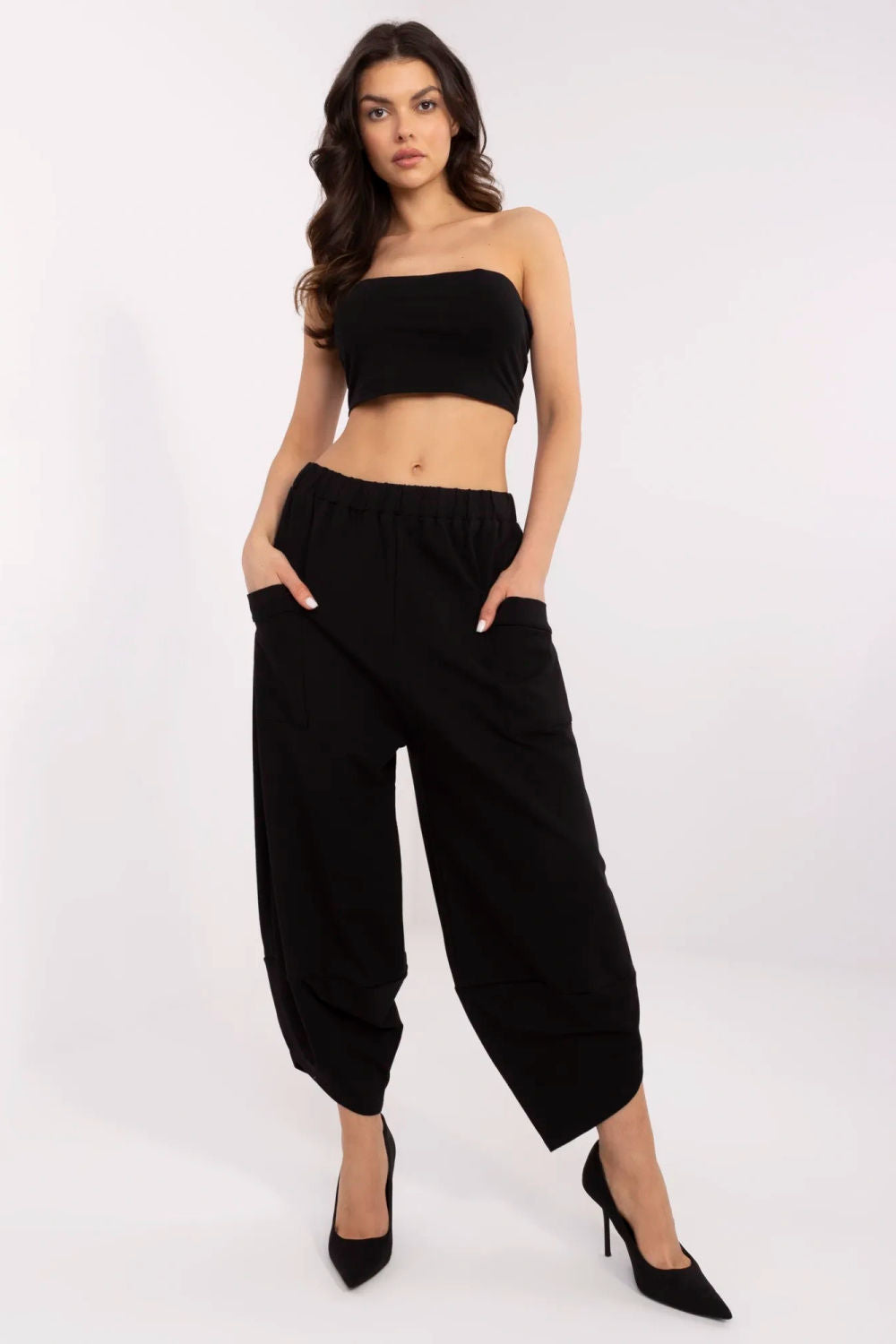 Rue Paris Black Cotton Joggers