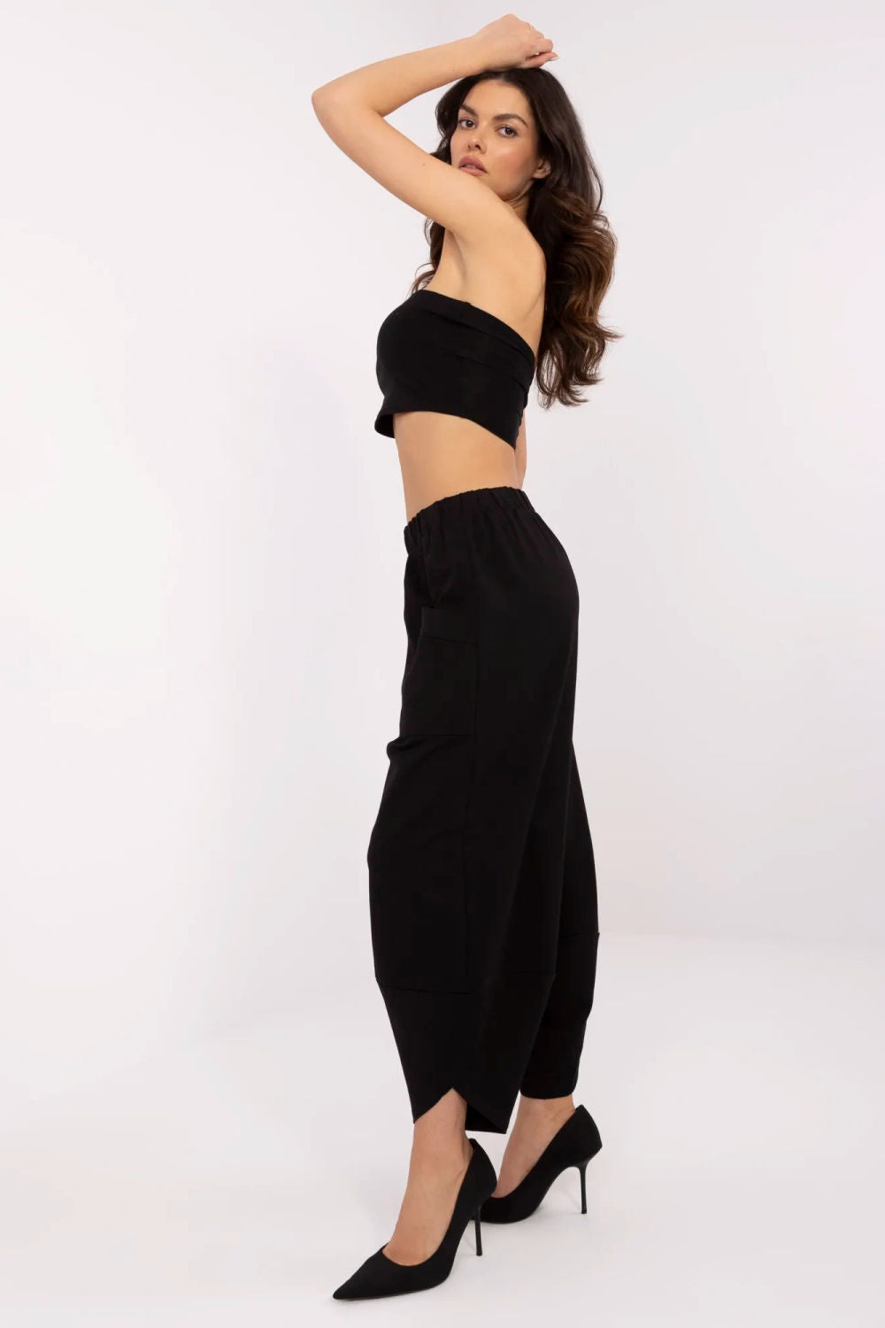 Rue Paris Black Cotton Joggers - view 2