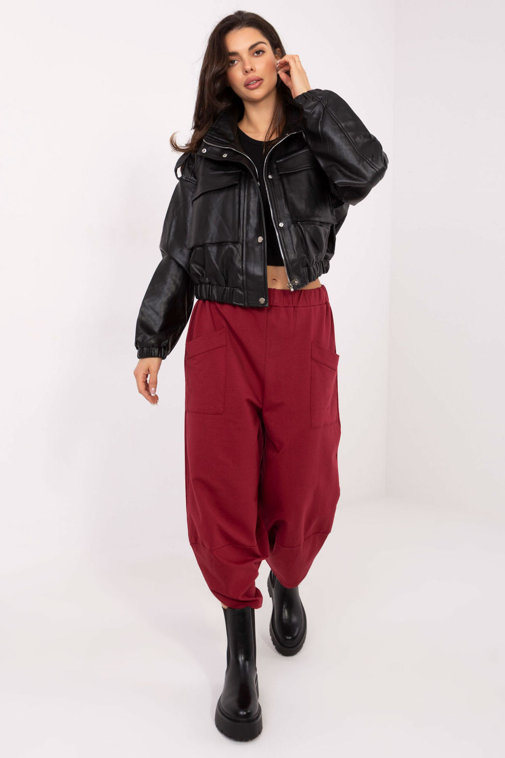 Rue Paris Burgundy Cotton Joggers