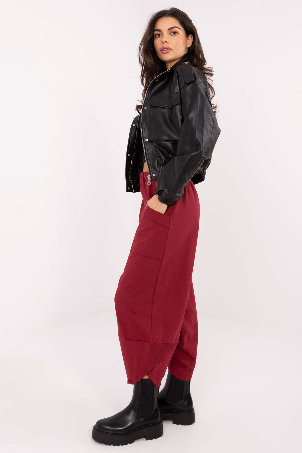 Rue Paris Burgundy Cotton Joggers - view 2