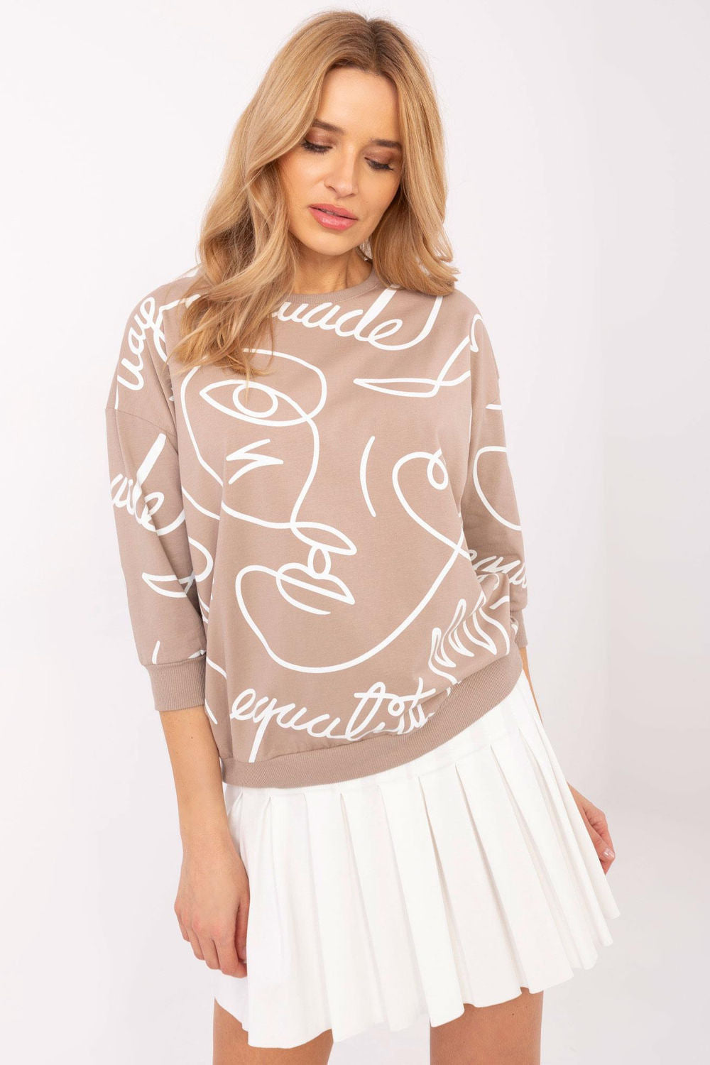 Rue Paris Dark Beige Cotton Blouse