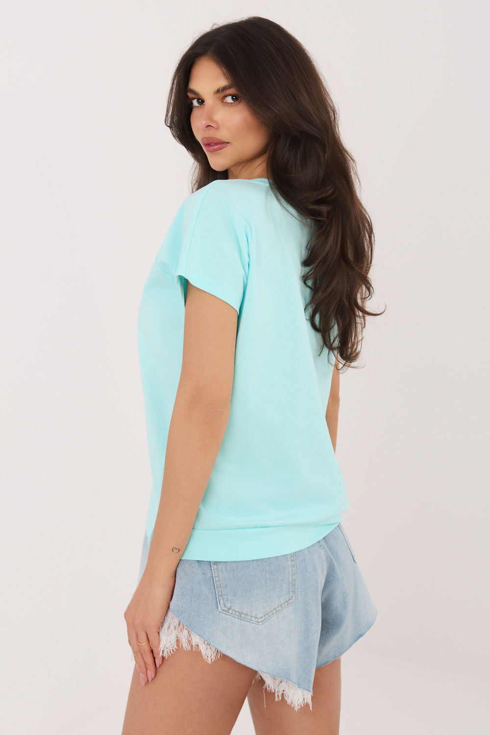 Rue Paris Mint Short Sleeve Cotton Blouse - view 3