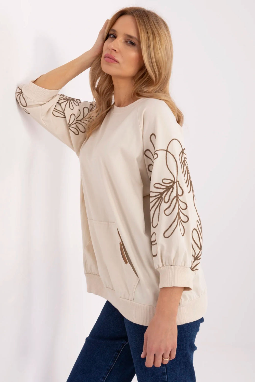 Rue Paris Light Beige Cotton Sweatshirt - view 2