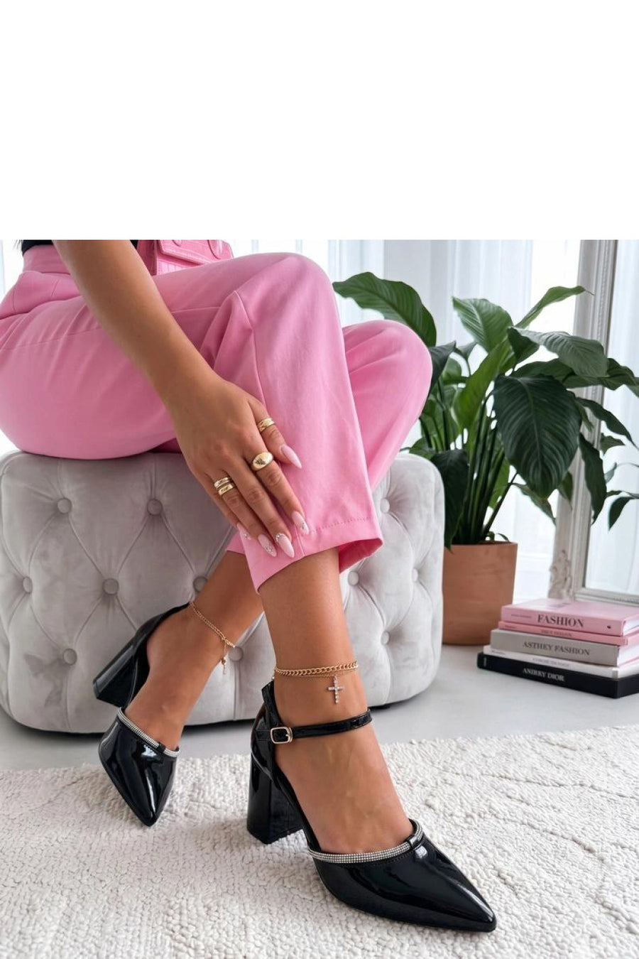 Solea Victoria Black Faux Leather Block Heel Court Shoes