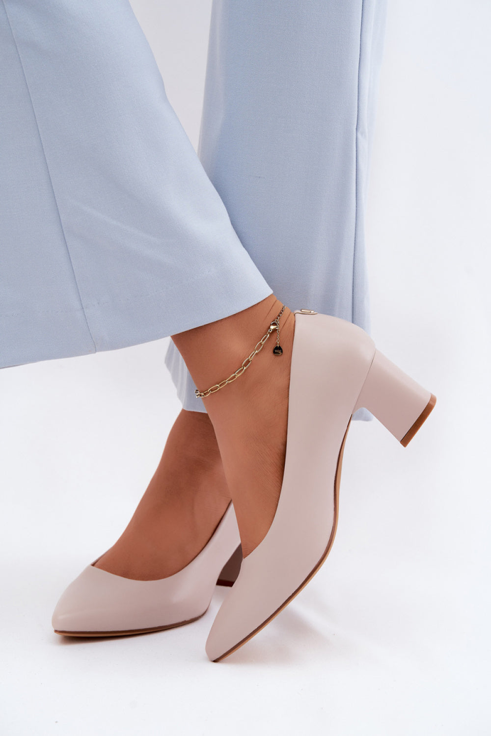 Step In Style Sergio Leone Grey Block Heel Court Shoes - view 3