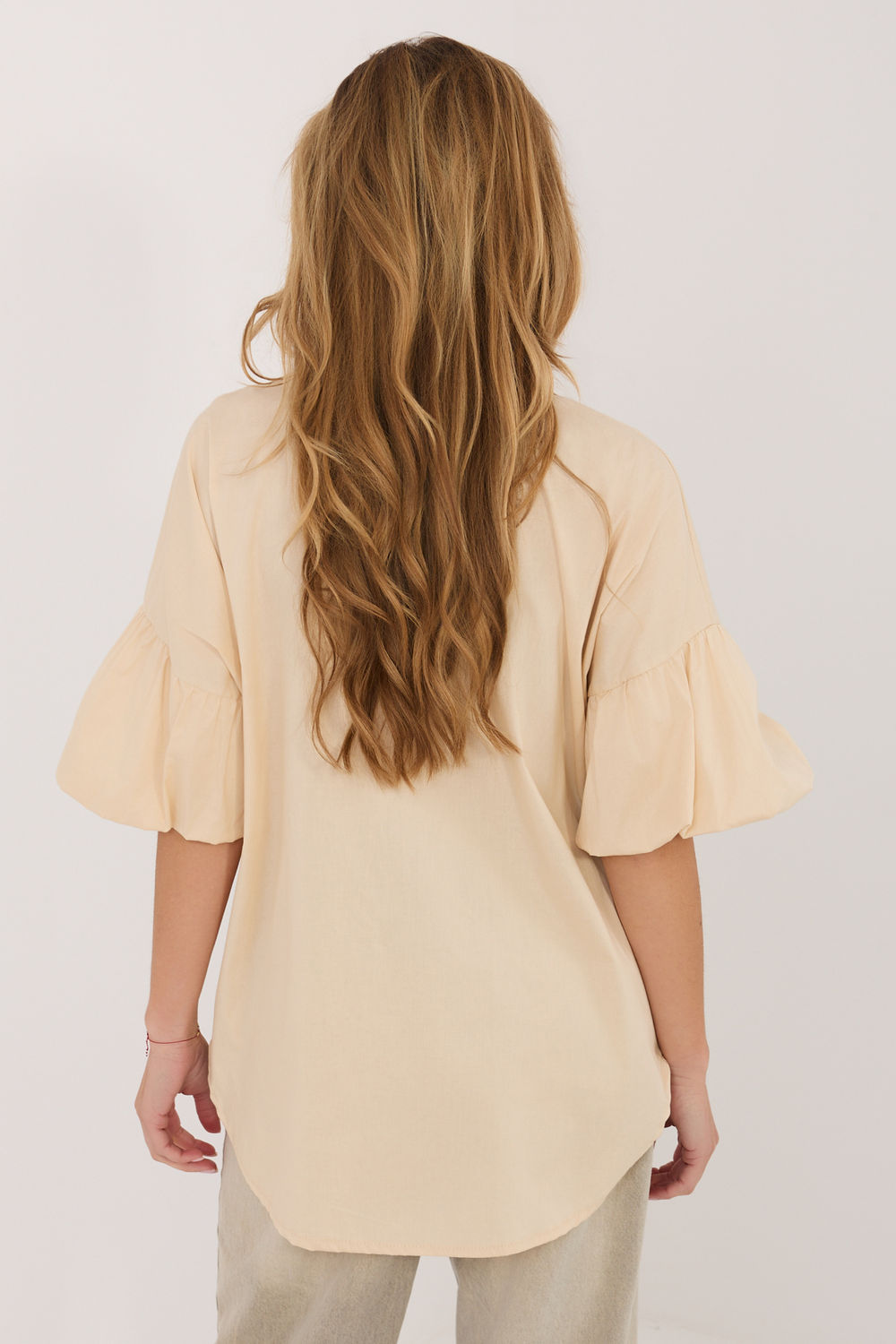 Italy Moda Light Beige Cotton Long Sleeve Top - view 3