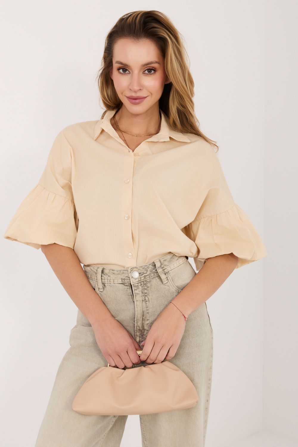 Italy Moda Light Beige Cotton Long Sleeve Top - view 4