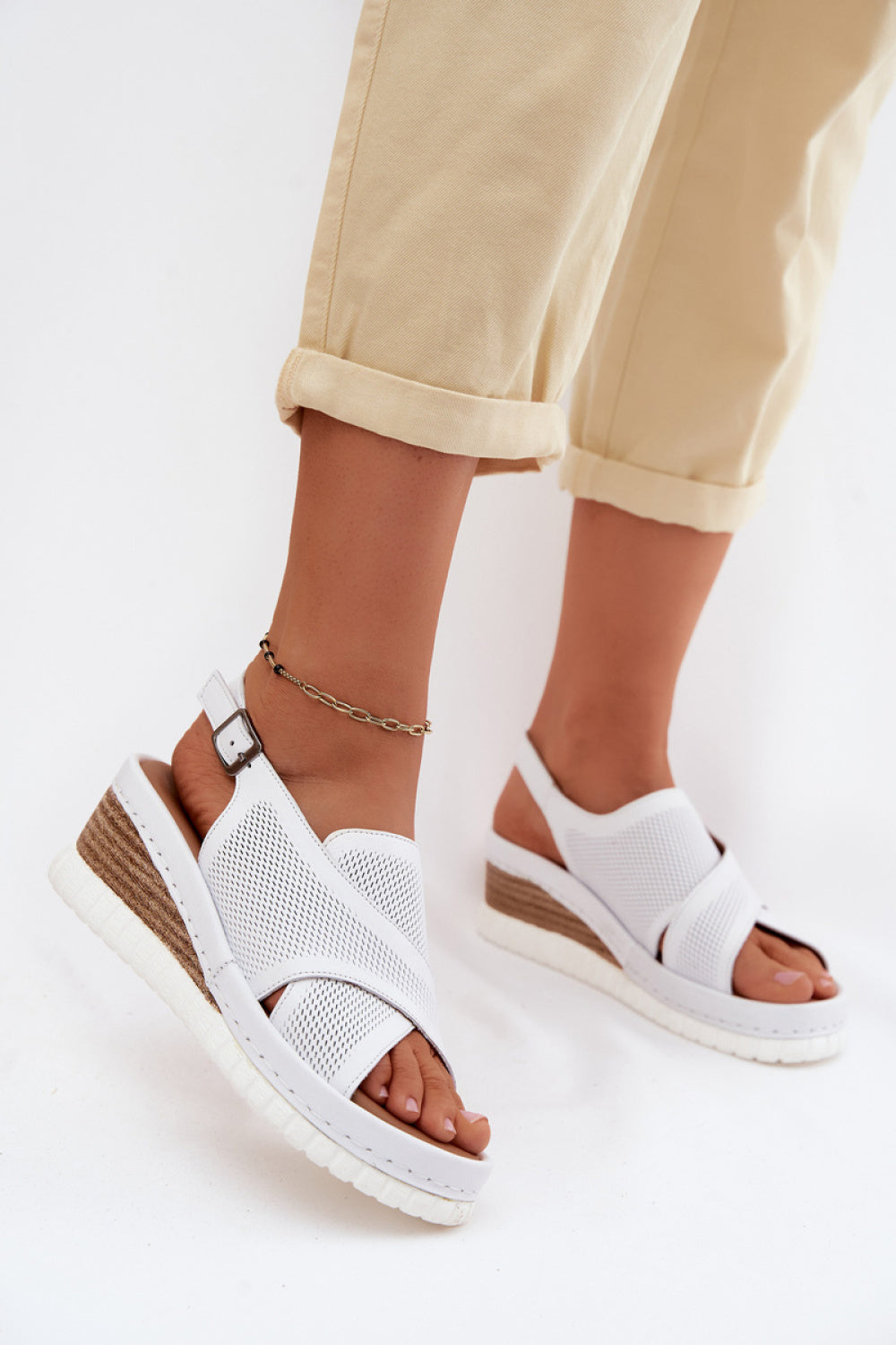 Step In Style Artiker White Wedge Sandals
