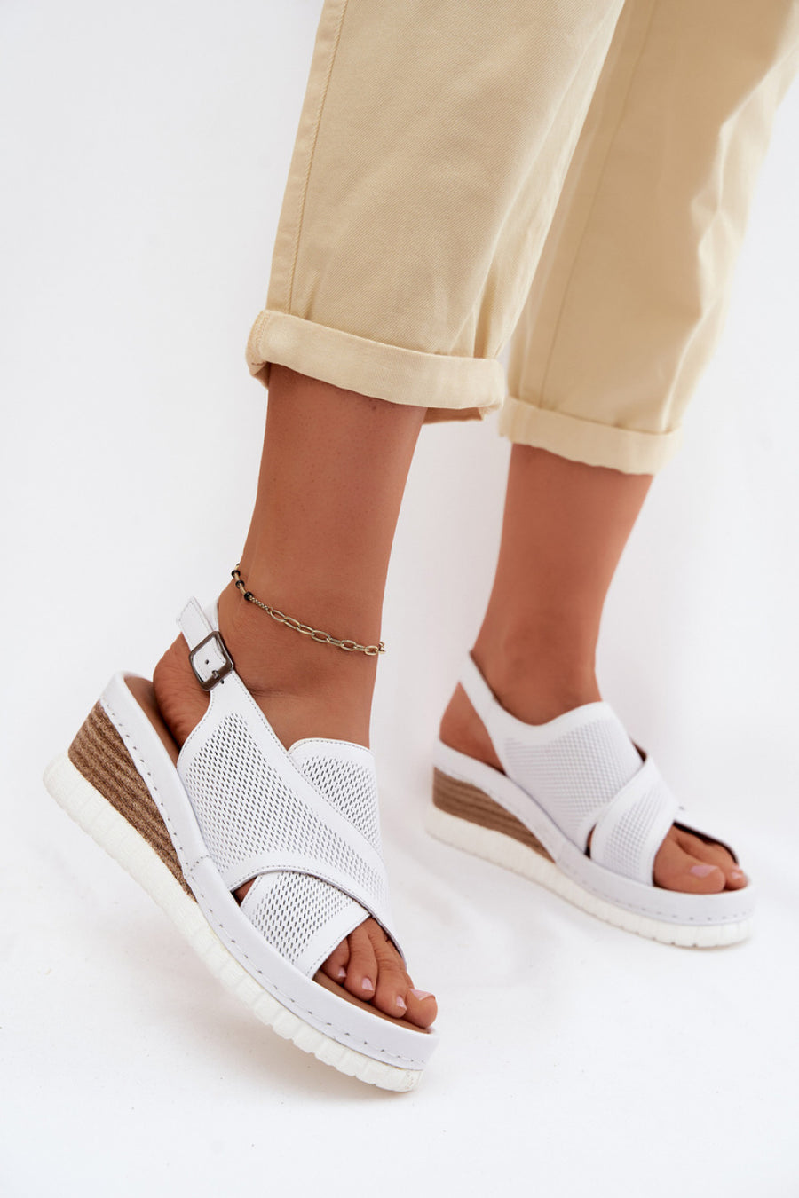 Step In Style Artiker White Wedge Sandals