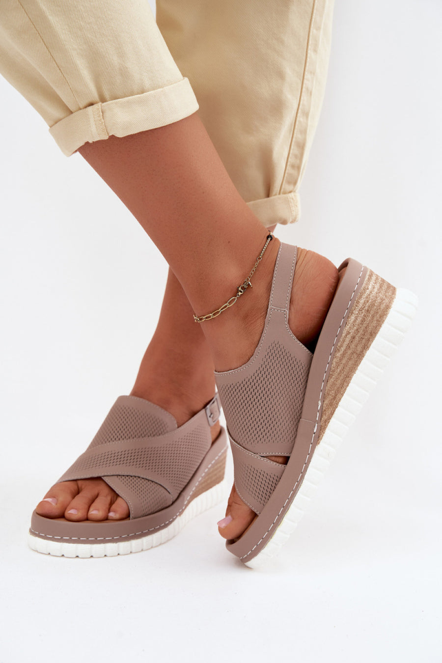 Step In Style Dark Beige Wedge Sandals