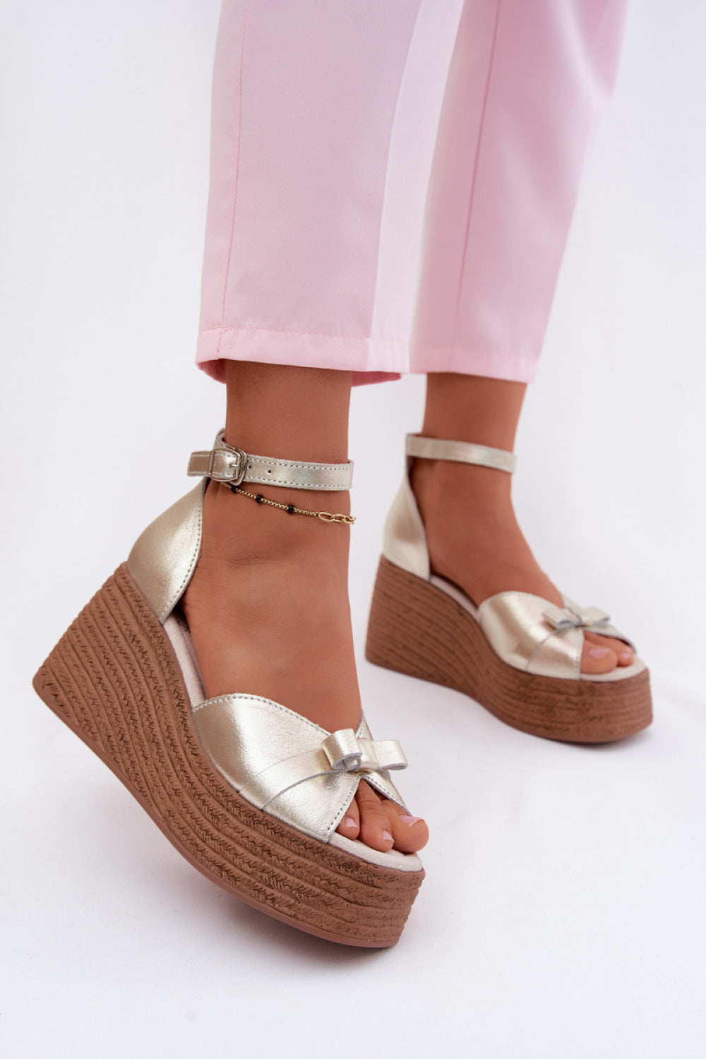 Step In Style Ashen Gold Wedge Sandals