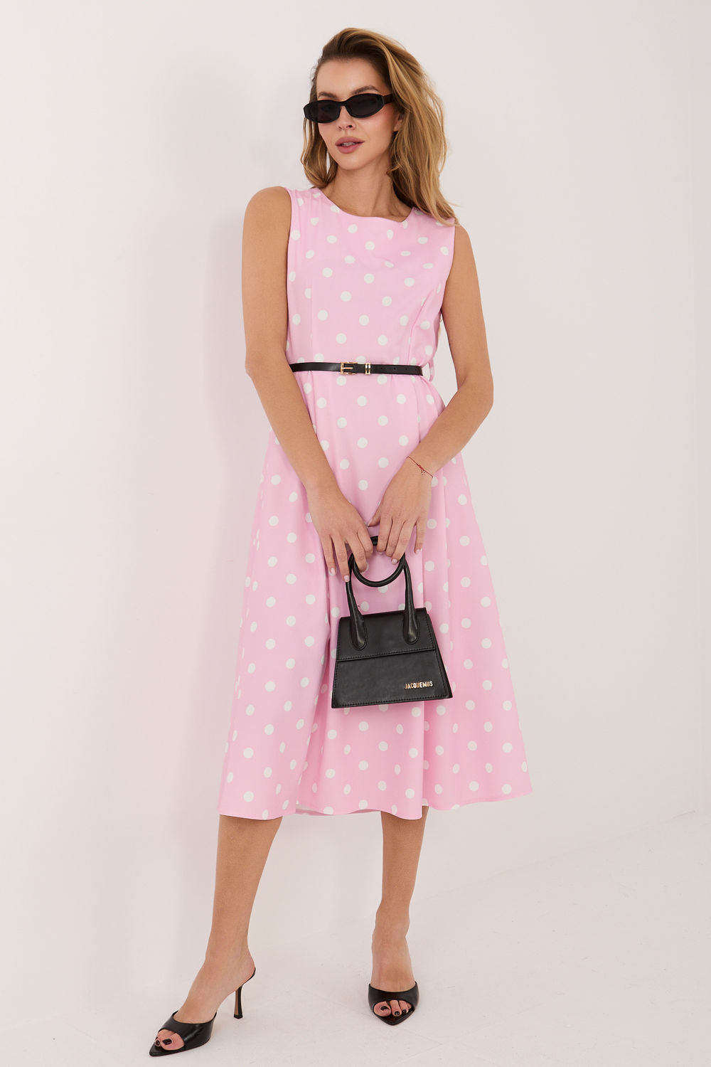 Italy Moda Light Pink Midi Polka Dot Dress