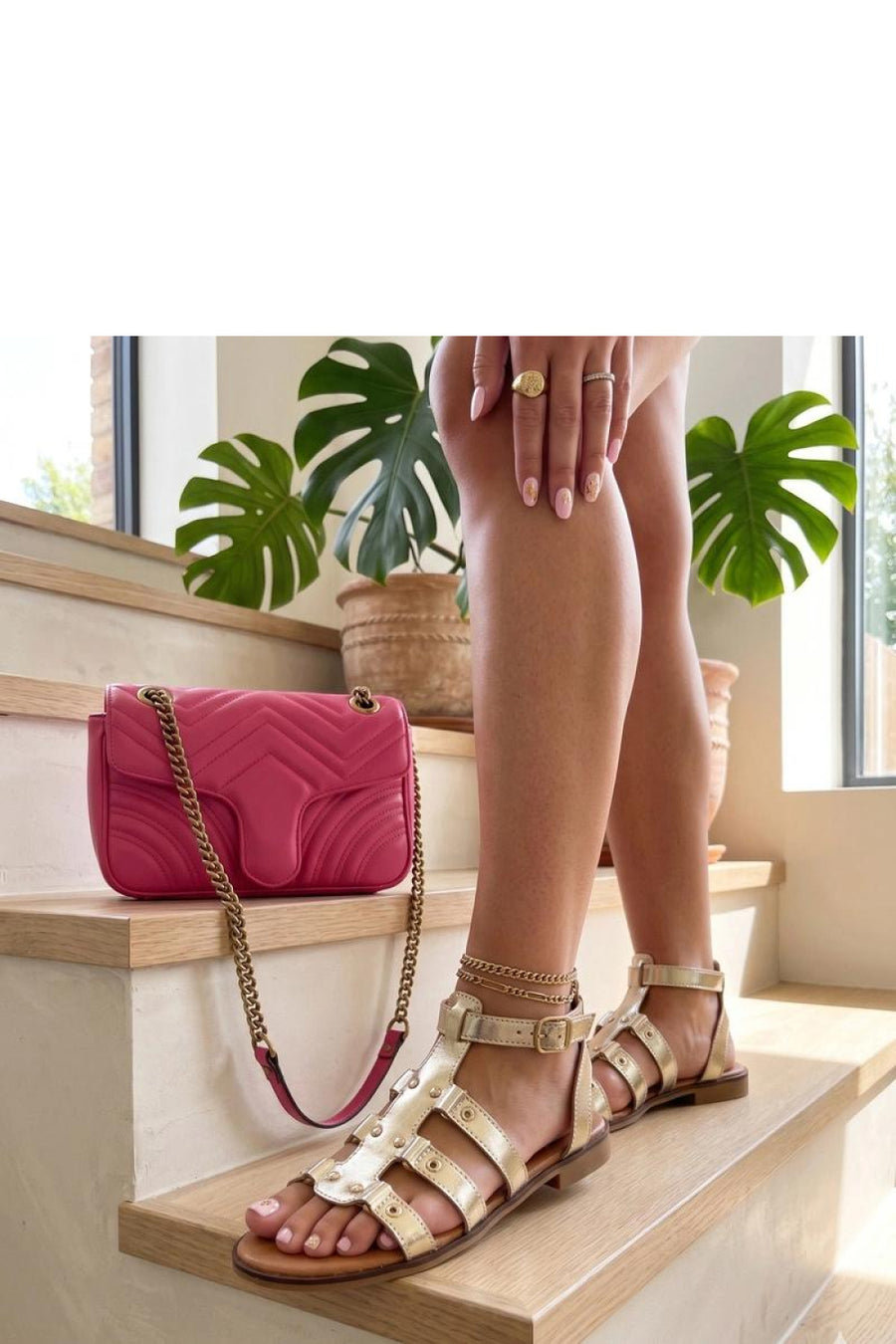 Solea Luna Gold Faux Leather Sandals