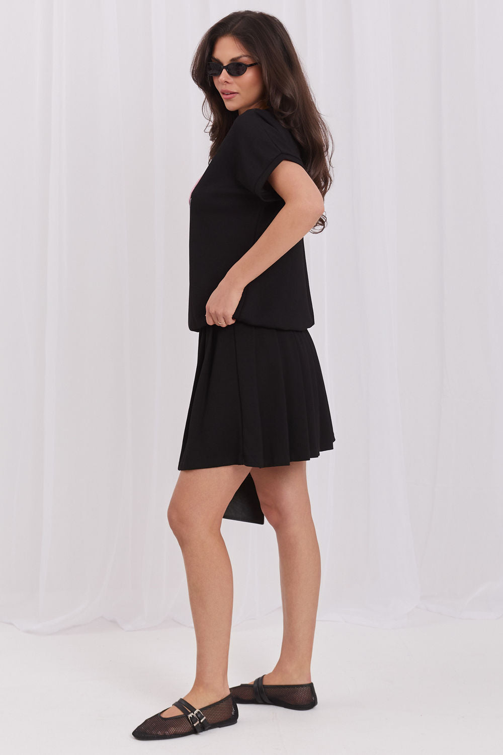 Relevance Black Pleated Short Sleeve Skirt Co-Ord Set - view 2