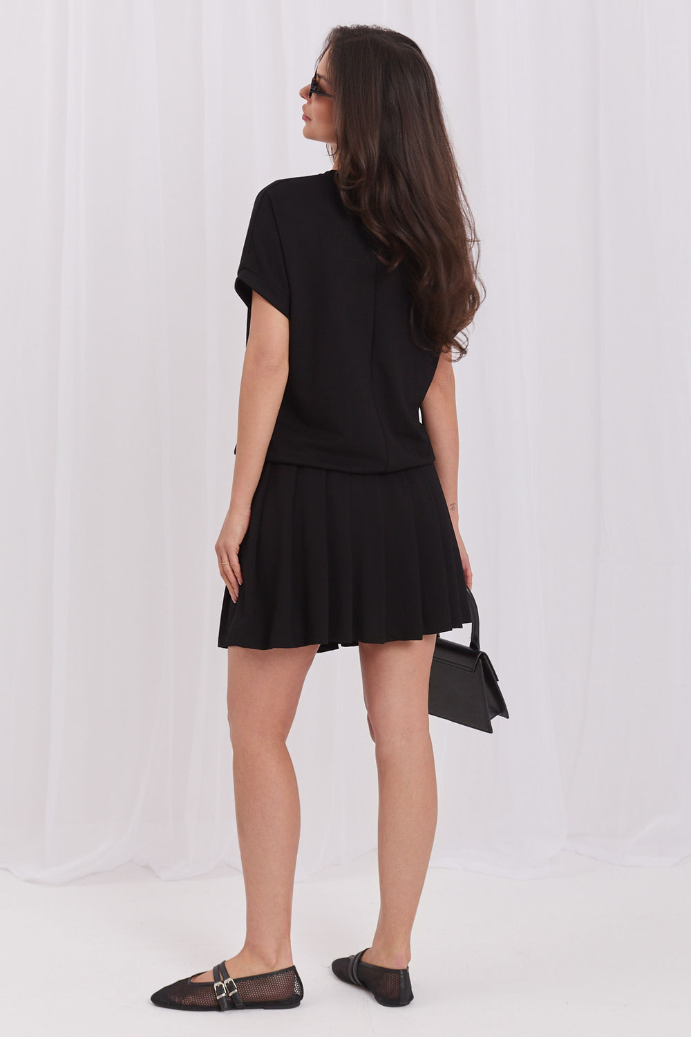Relevance Black Pleated Short Sleeve Skirt Co-Ord Set - view 3