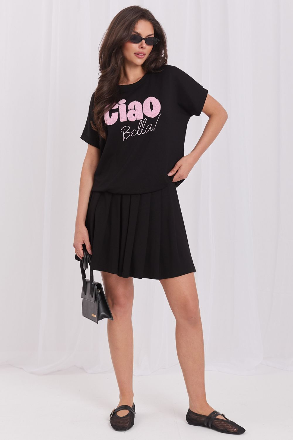 Relevance Black Pleated Short Sleeve Skirt Co-Ord Set - view 4