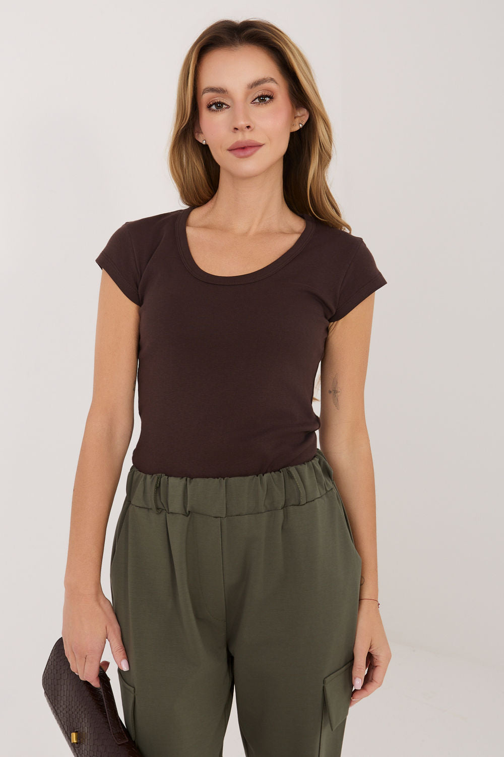 Rue Paris Dark Brown Short Sleeve Cotton T-Shirt