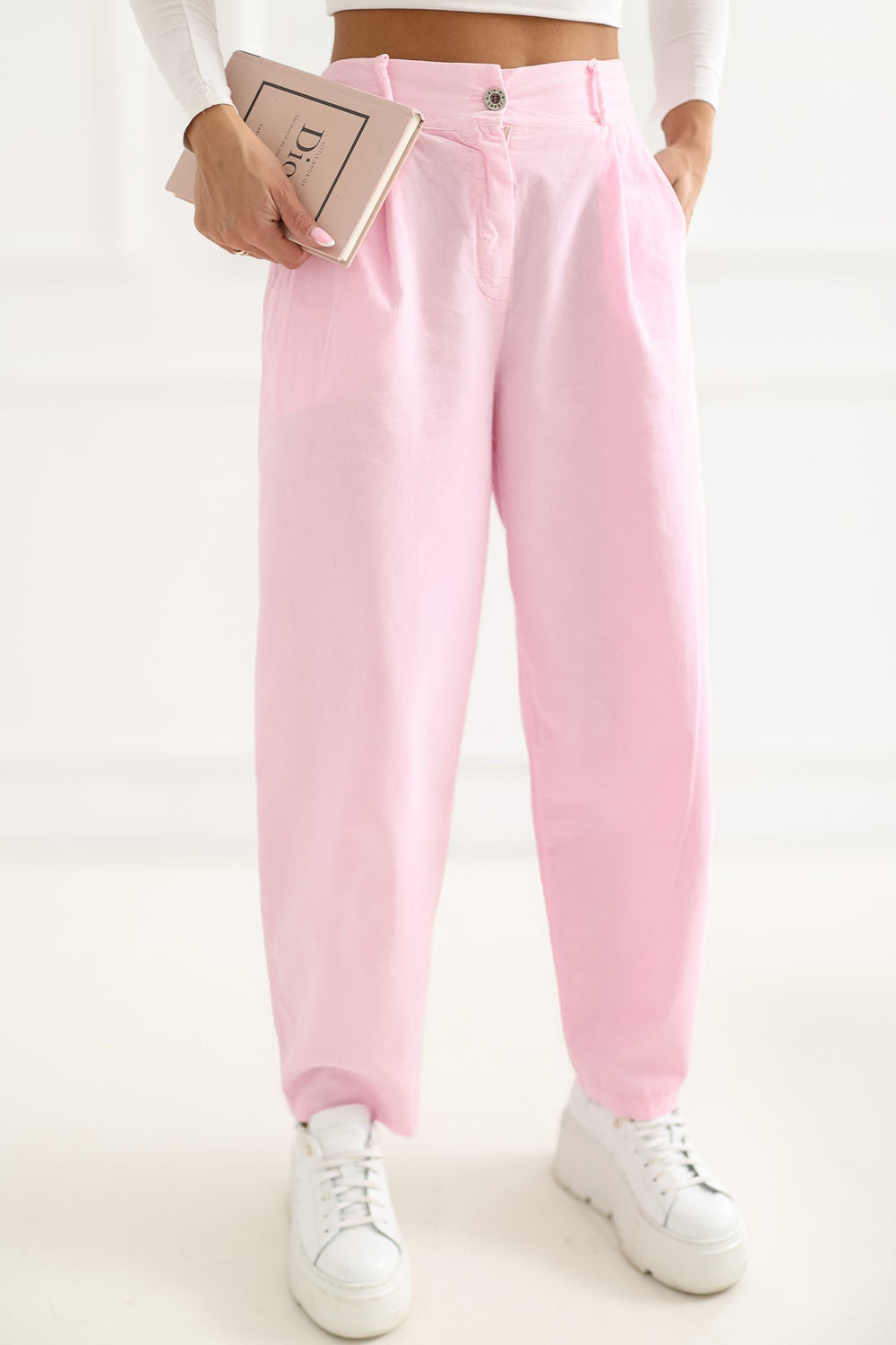 Rue Paris Light Pink Cotton Corduroy Trousers