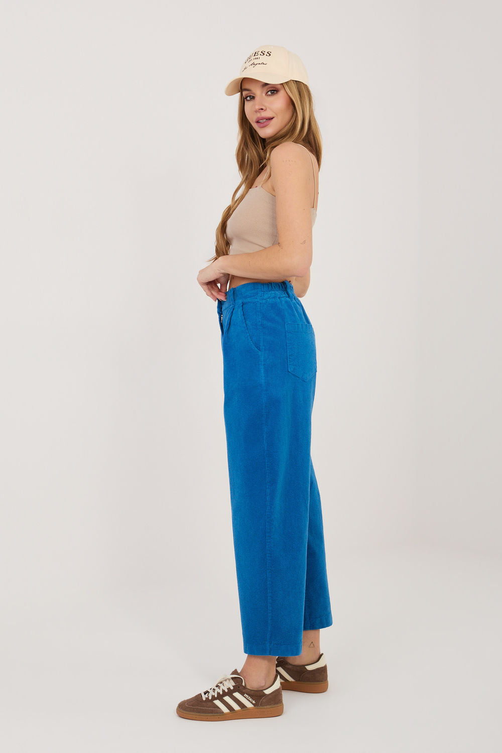 Rue Paris Cobalt Blue High Waisted Cotton Corduroy Trousers