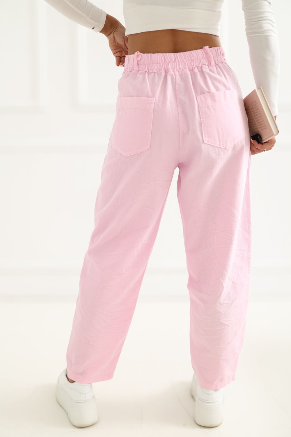 Rue Paris Light Pink Cotton Corduroy Trousers - view 3