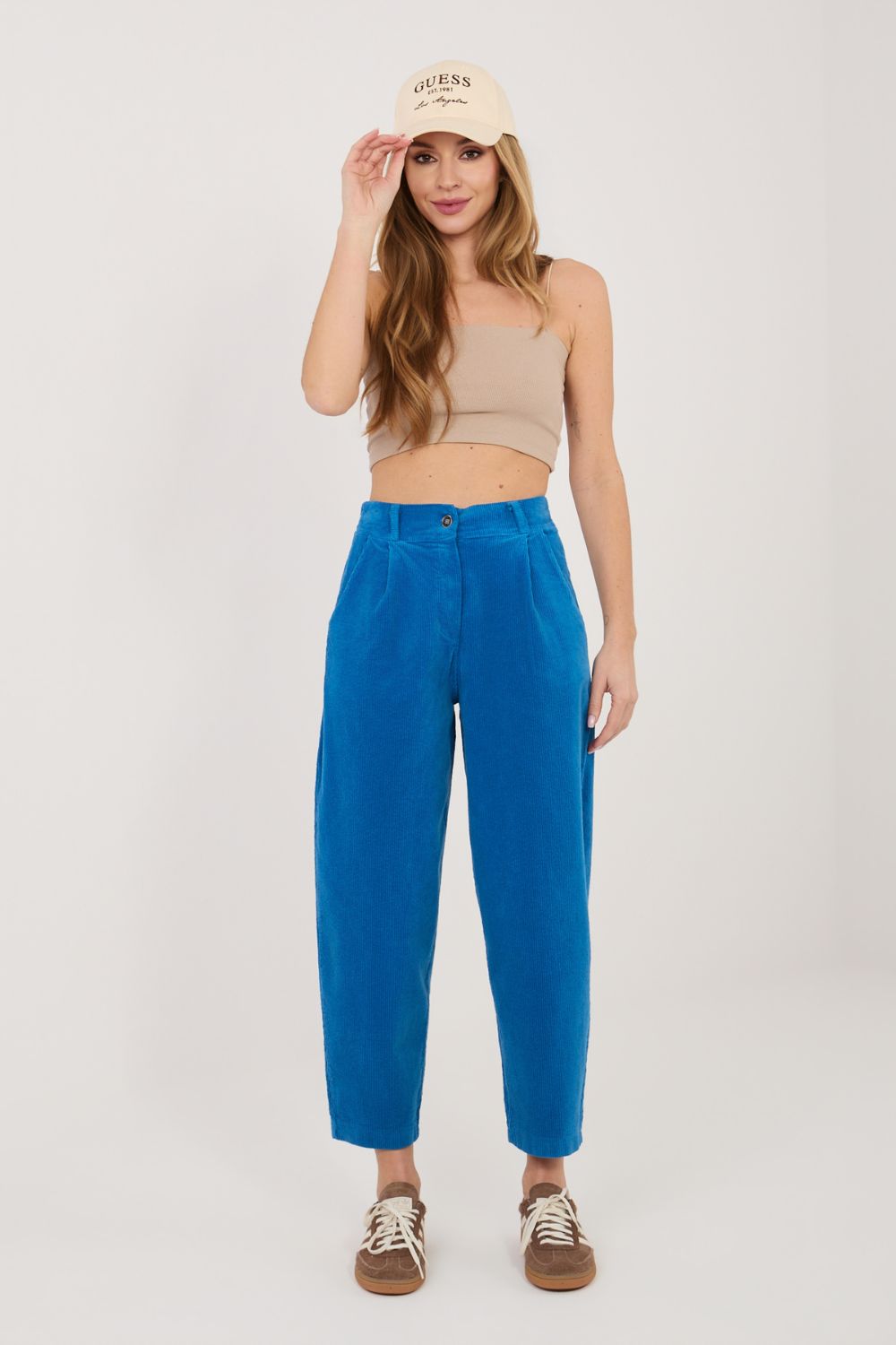 Rue Paris Cobalt Blue High Waisted Cotton Corduroy Trousers - view 3