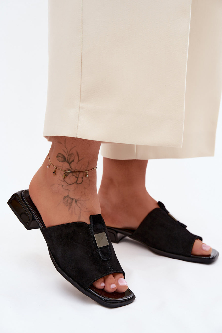 Step In Style Black Suede Flat Flip Flops