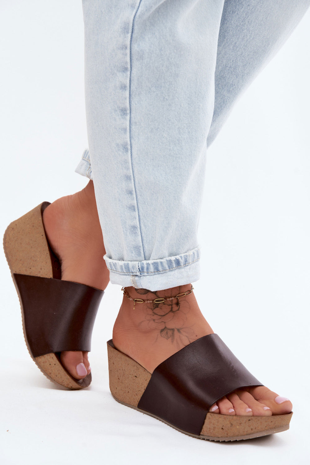 Step In Style Zazoo Chocolate Leather Wedge Sandals