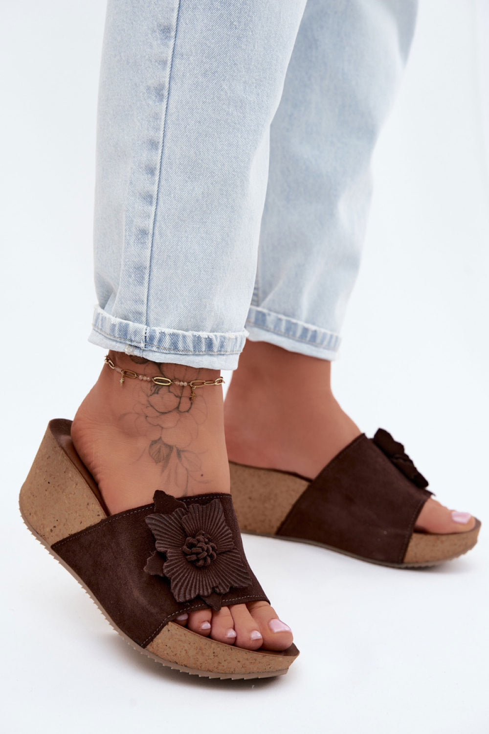 Step In Style Zazoo Chocolate Suede Wedge Sandals