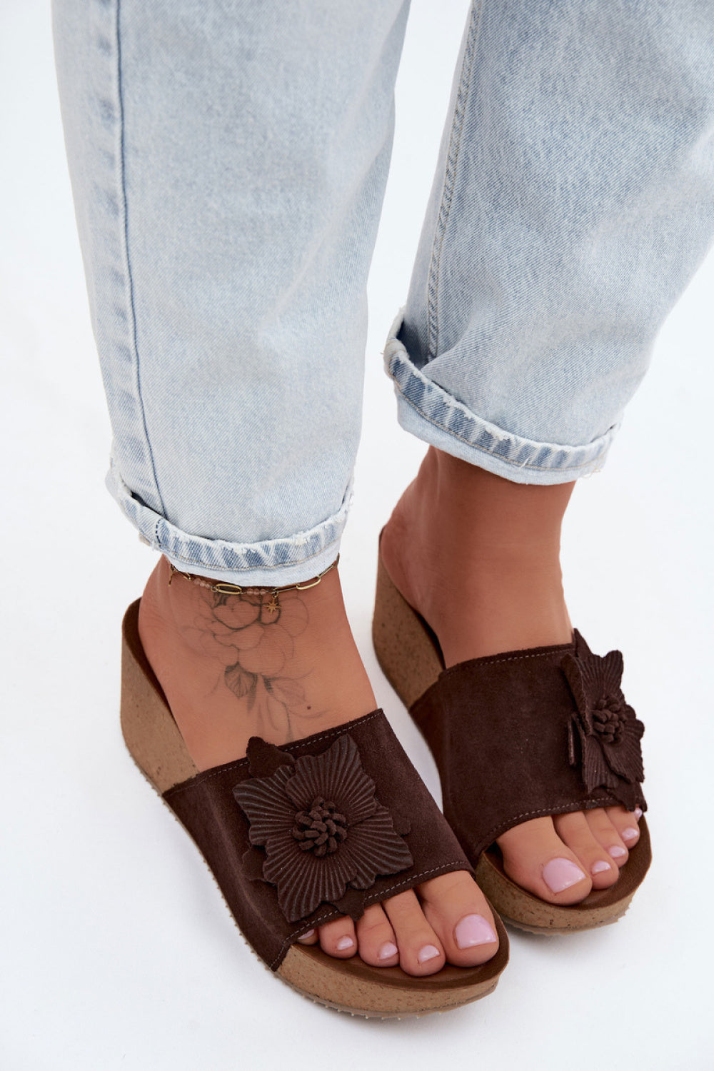 Step In Style Zazoo Chocolate Suede Wedge Sandals - view 3