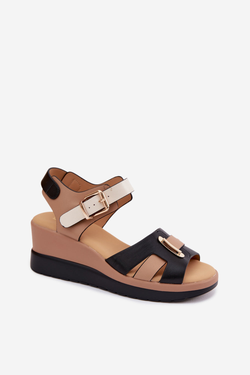 Step In Style Artiker Black Leather Wedge Sandals - view 2