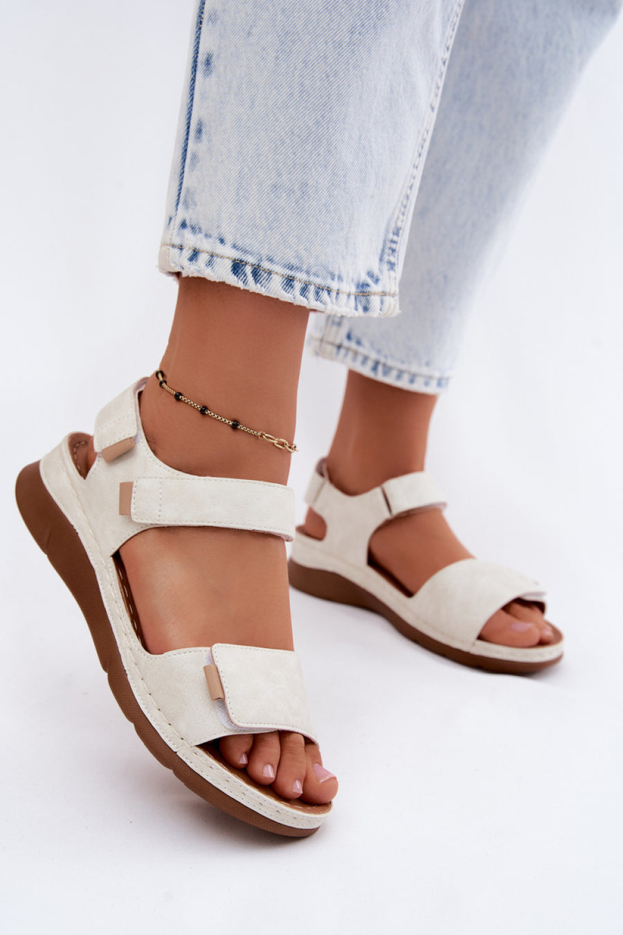 Step In Style Linora White Faux Leather Wedge Sandals