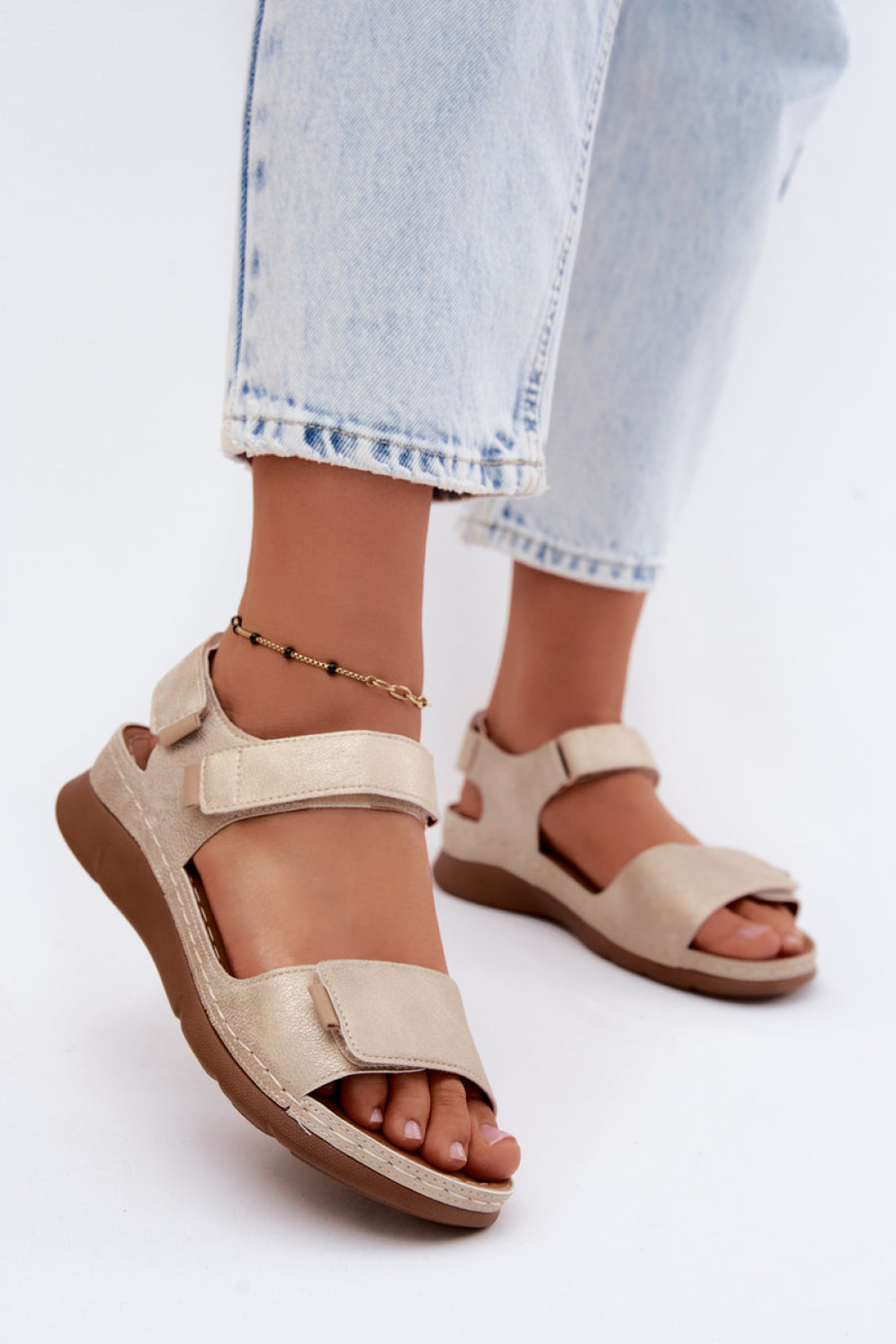 Step In Style Linora Gold Faux Leather Wedge Sandals
