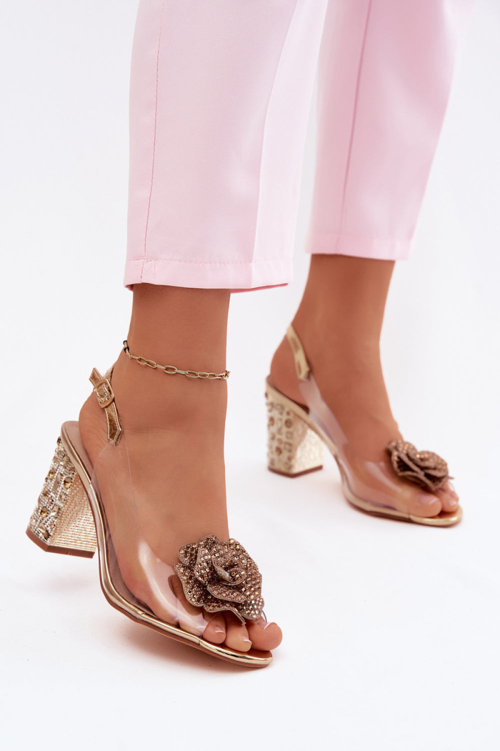 Step In Style Gold Sheer Heeled Sandals