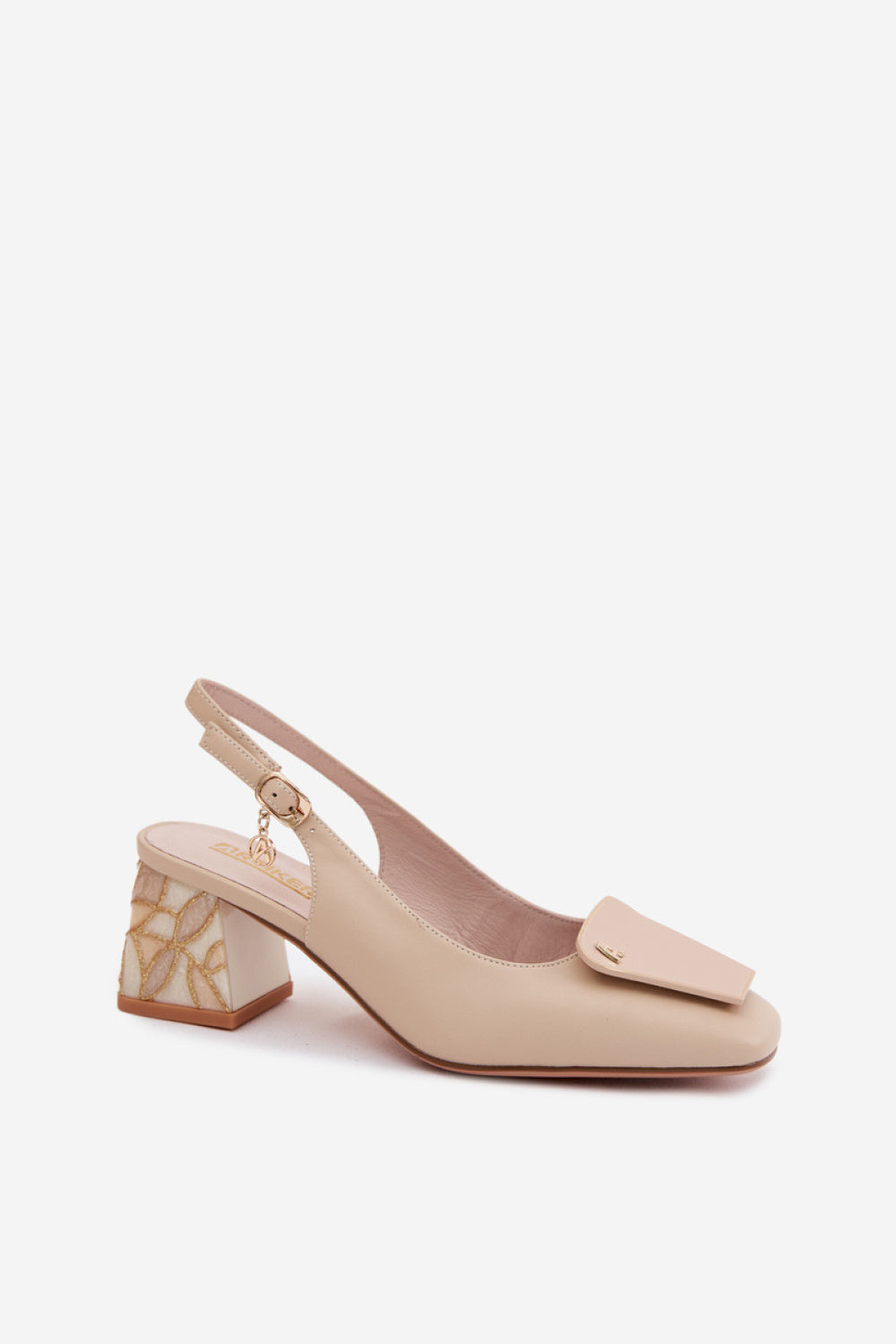 Step In Style Artiker Beige Leather Block Heel Court Shoes - view 2
