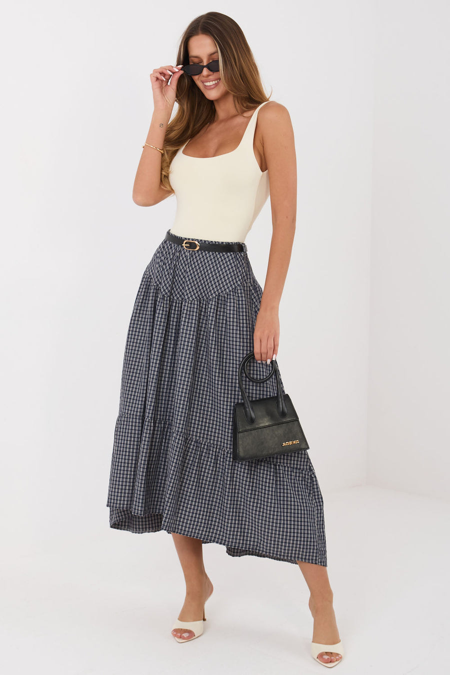 Italy Moda Navy Midi Skirt