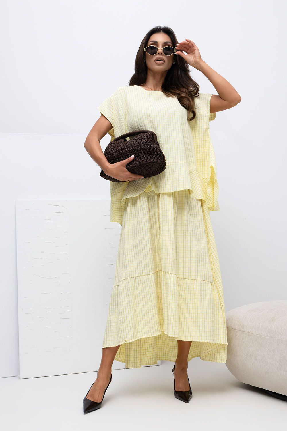 Italy Moda Light Yellow Midi Skirt