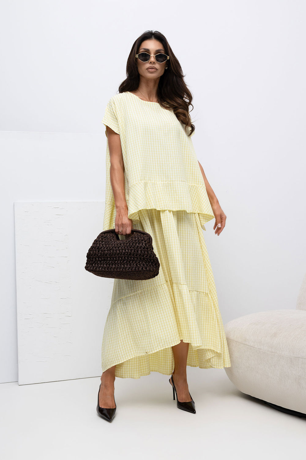 Italy Moda Light Yellow Midi Skirt - view 2