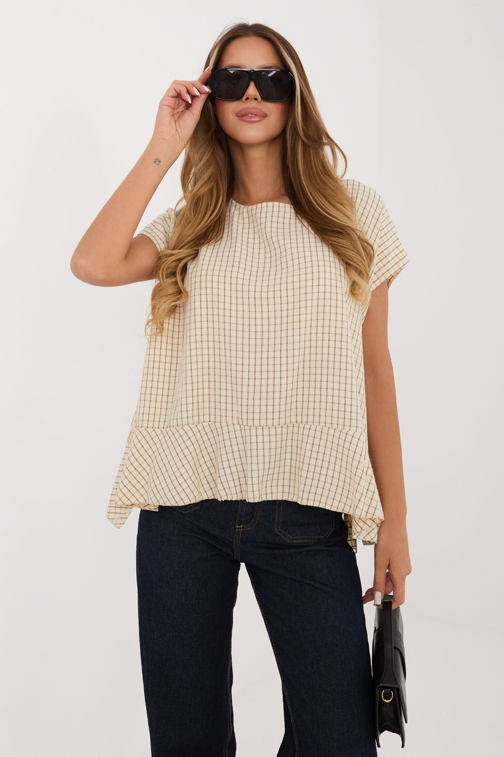 Italy Moda Beige Short Sleeve Blouse