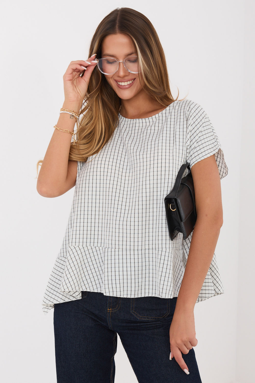 Italy Moda Ecru Short Sleeve Blouse