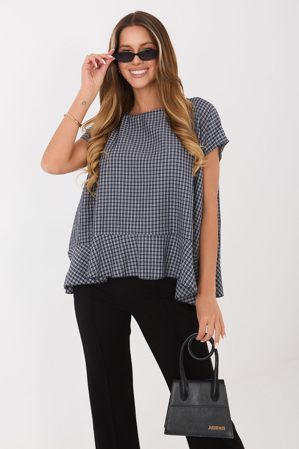 Italy Moda Navy Short Sleeve Blouse