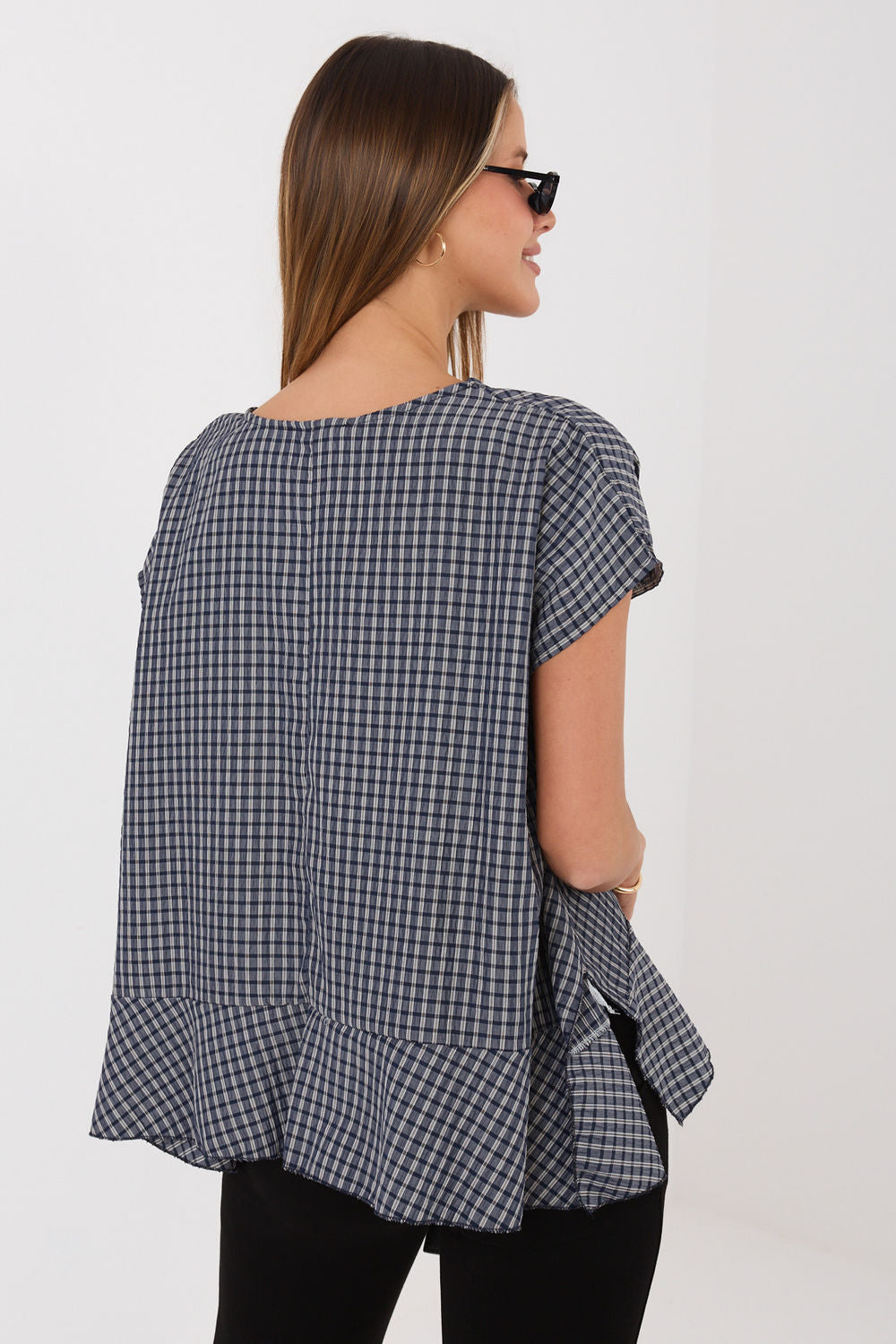 Italy Moda Navy Short Sleeve Blouse - view 3
