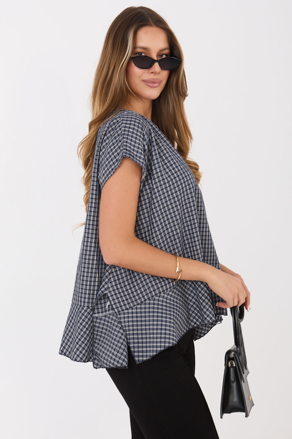 Italy Moda Navy Short Sleeve Blouse - view 4