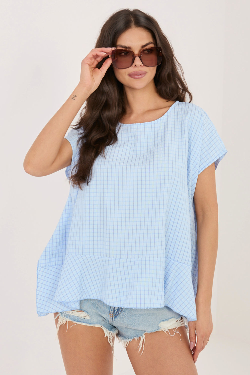 Italy Moda Light Blue Short Sleeve Blouse