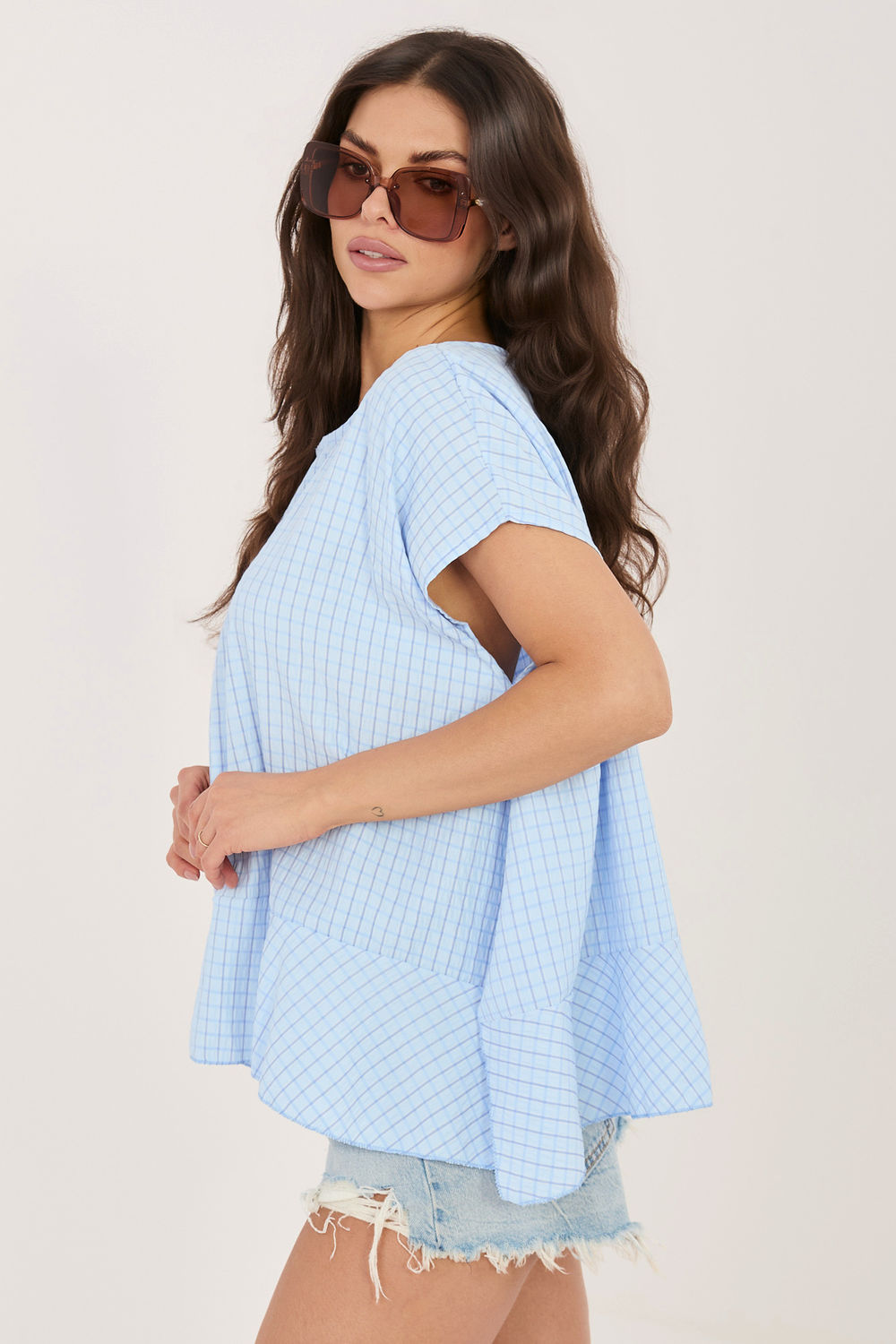 Italy Moda Light Blue Short Sleeve Blouse - view 2