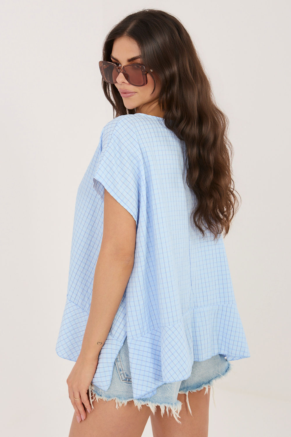 Italy Moda Light Blue Short Sleeve Blouse - view 3