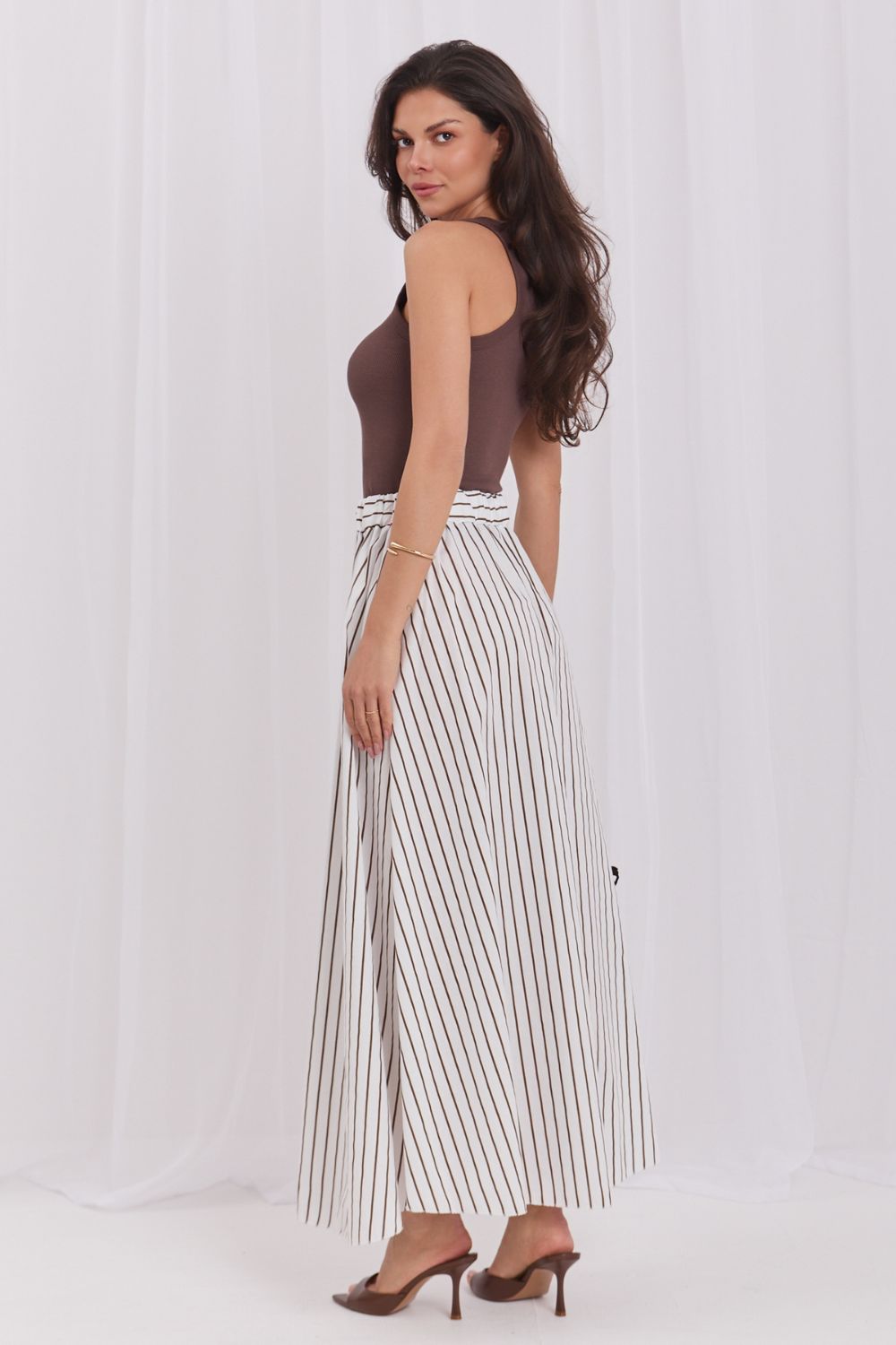 Italy Moda White Striped High Waisted Skirt - view 4